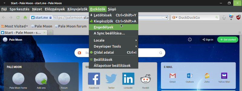 Pale Moon (alapértelmezett téma)