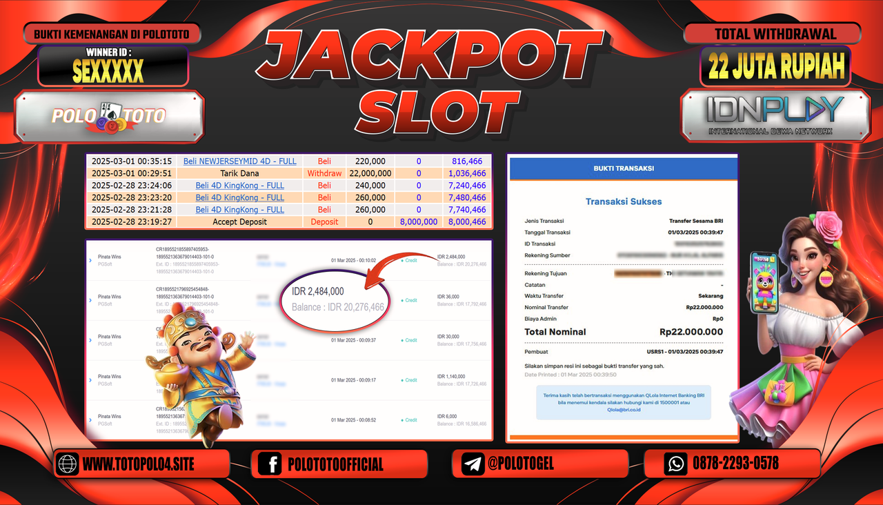POLOTOTO JACKPOT SLOT PINATA WINS Rp.22.000.000,-