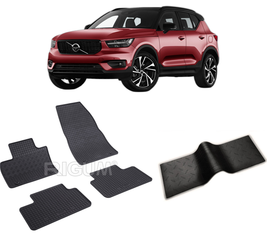 Set covorase auto VOLVO XC 40 din 03.2018-PREZENT, cu covoras tunel median, CAROSERIE SUV, Presuri cauciuc 100%, compatibil cu autoturismul VOLVO XC 40, Rigum