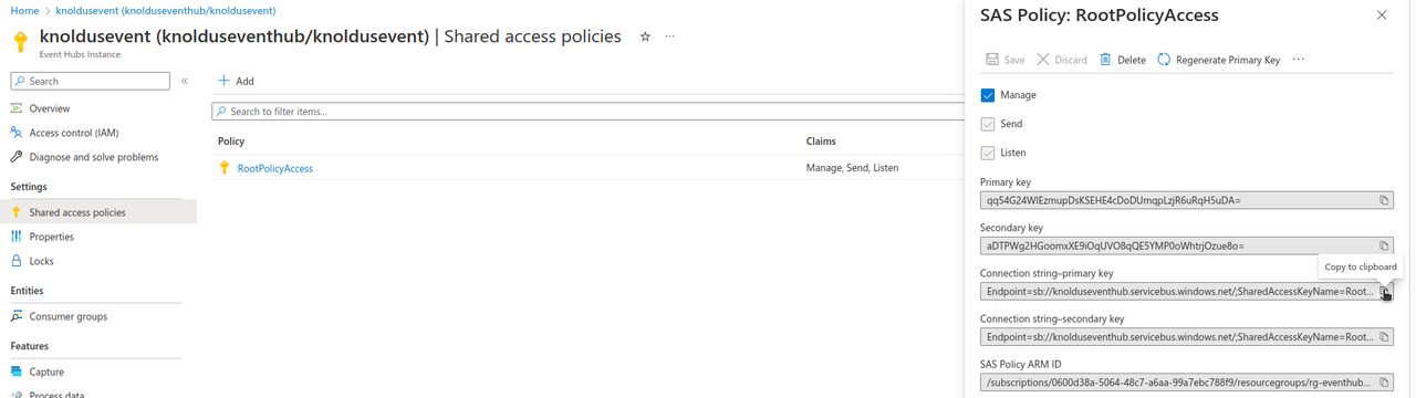 Connection String event hub