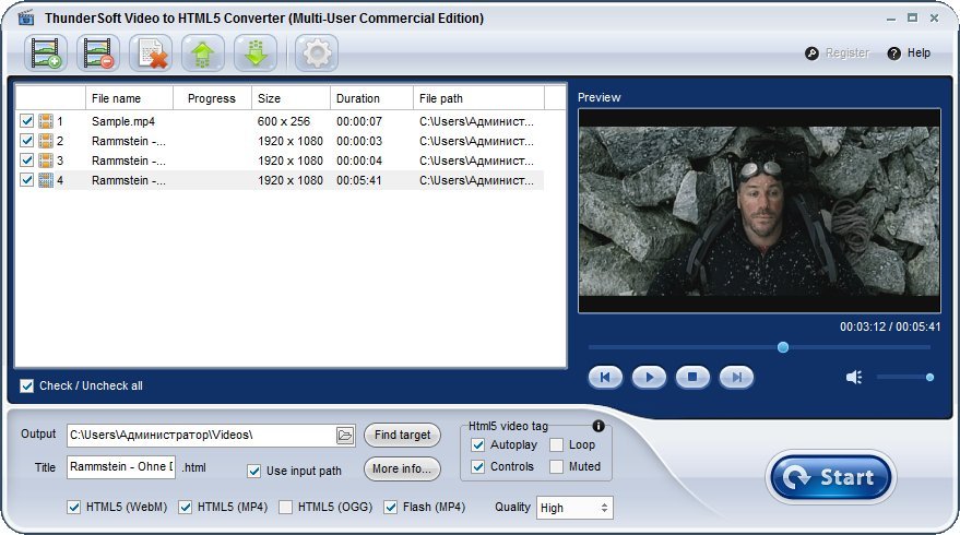 ThunderSoft Video to HTML5 Converter 4.0.0