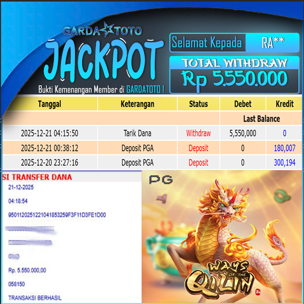 JACKPOT DI PERMAINAN SLOT PG SOFT Ways of the Qilin WD Rp 5,550,000,- DIBAYAR LUNAS GARDATOTO MANTAP !