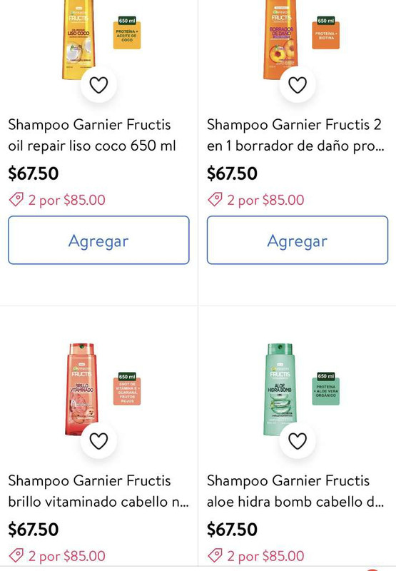 Walmart: 2 shampoos fructis de 650 ml 