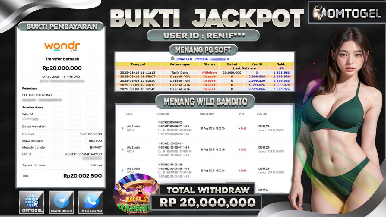 OMTOGEL JACKPOT PGSOFT WILD BANDITO 20 JUTA DI BAYAR LUNAS ,-