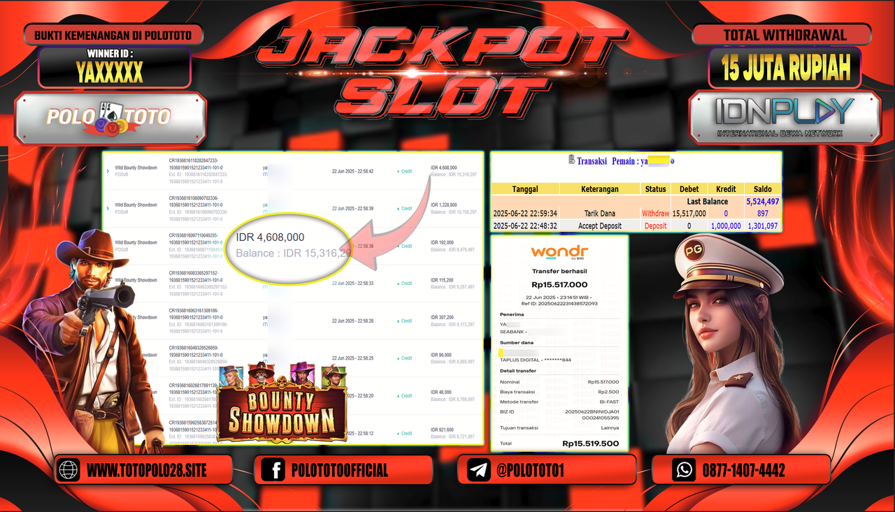 POLOTOTO JACKPOT SLOT WILD BOUNTY SHOWDOWN Rp.15.517.000,-