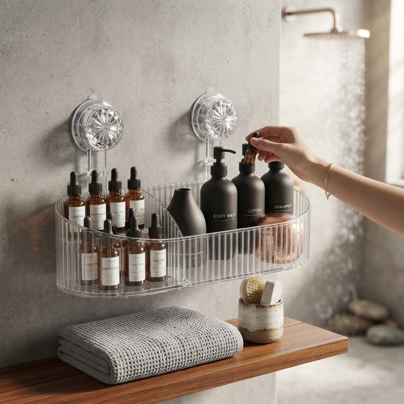 Wall-Mounted Suction Acrylic Organizer and Storage Shelf