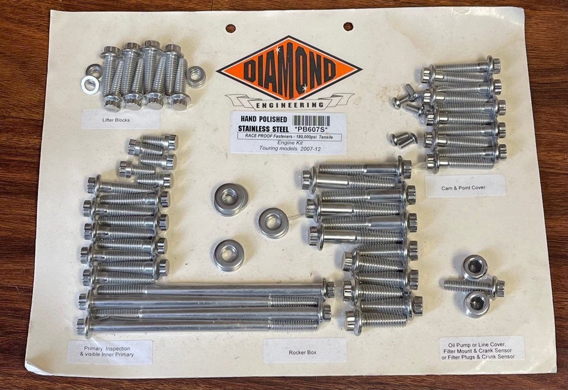 Diamond Engineering Polish Stainless Engine Bolt Kit NIB Harley