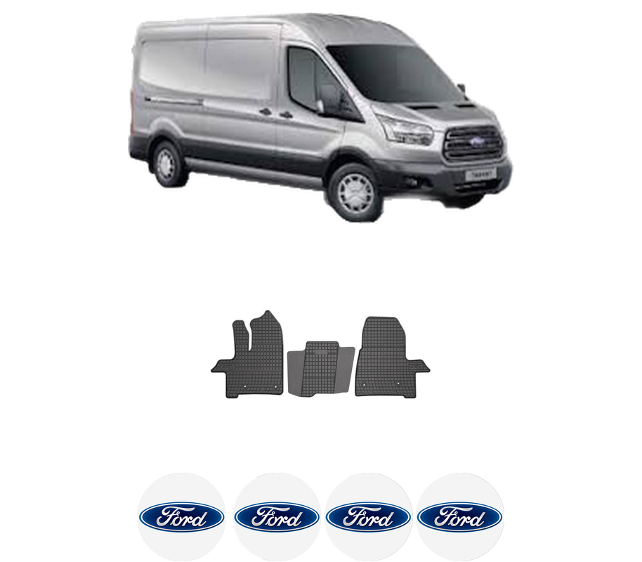 Set covorase presuri FORD TRANSIT V363 Van (FCD, FDD) din 2019-2024, auto, din cauciuc thermoplastic, 4 Stickere auto cu FORD