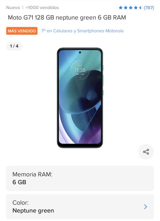 MercadoLibre: Moto G71 5G aplicando cupón MASTER10 
