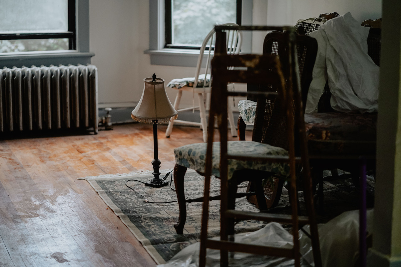 Water damage restoration technician assessing a Sturgeon Bay Wisconsin property