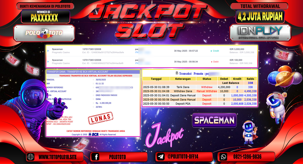POLOTOTO JACKPOT SLOT SPACEMAN Rp.4.200.000,-