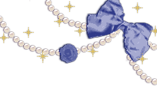 Blue bow and rose with pearls and yellow stars.