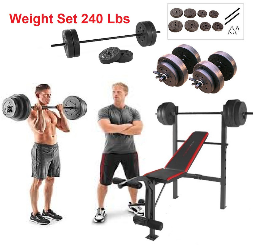 Xl Mega Olympic Weight Set 240 Lbs Bench Bar Press Barbell