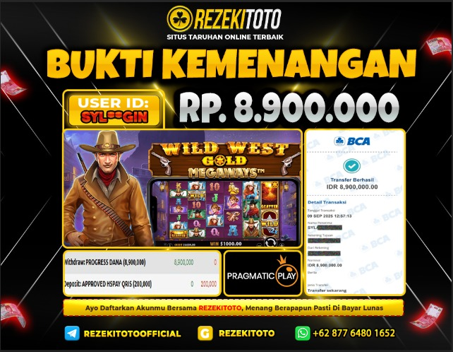 BUKTI KEMENANGAN 8 SEPTEMBER 2025 WILD WEST GOLD MEGAWAYS 8 JUTA 