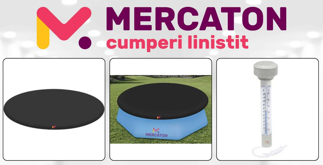 Prelata Mercaton pentru Acoperire Piscine Gonflabile Rotunde cu diametru 244 cm si Termometru plutitor cu snur pentru masurarea temperaturii apei din piscine - Pachete Promotionale - Mercaton Store