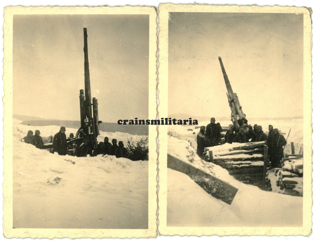 2x Orig. Foto Soldaten in schwere 8,8 cm Flak Geschütz Stellung am Westwall 1940