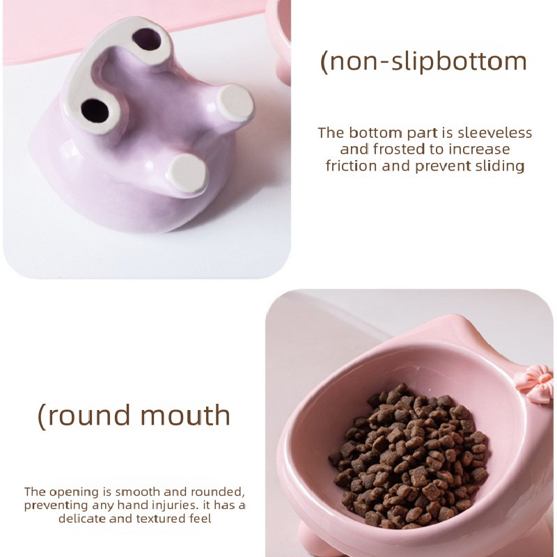 White Ceramic Elevated Cat Bowl Tilted Raised Pet Feeder with Anti-Slip Base Cute Design for Wet or Dry Food Ideal for global Pets