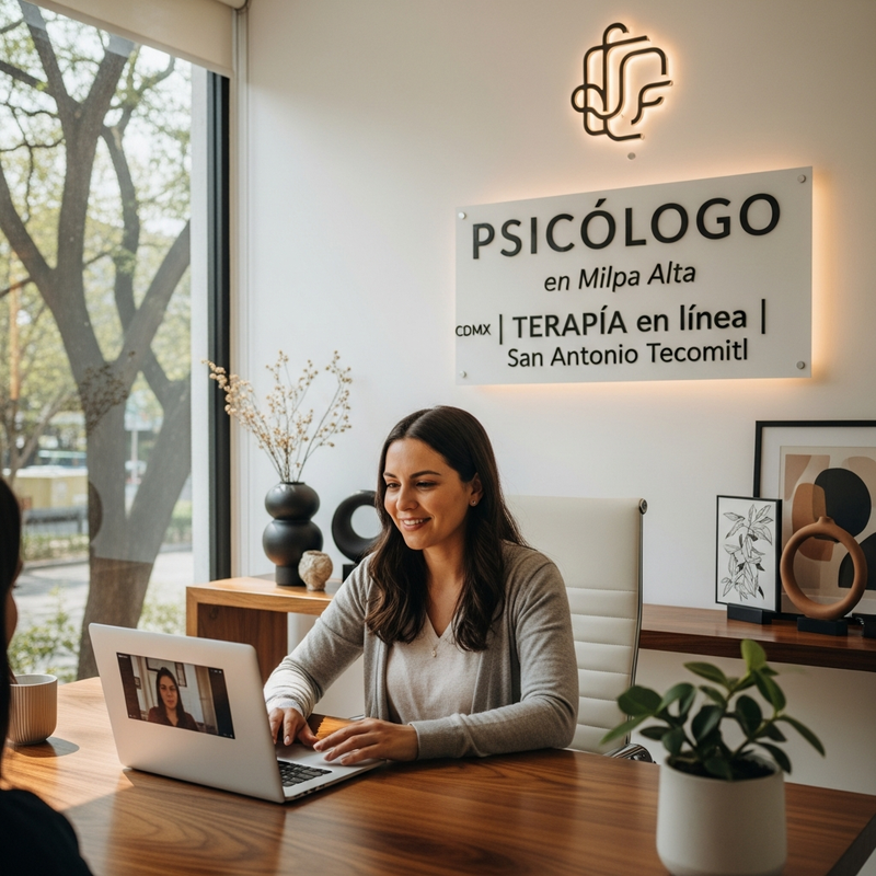 Psicóloga en sesión virtual con paciente
