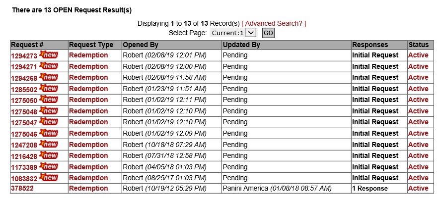 Curious about PANINI Redemption's PENDING - Who has the oldest? - Blowout  Cards Forums