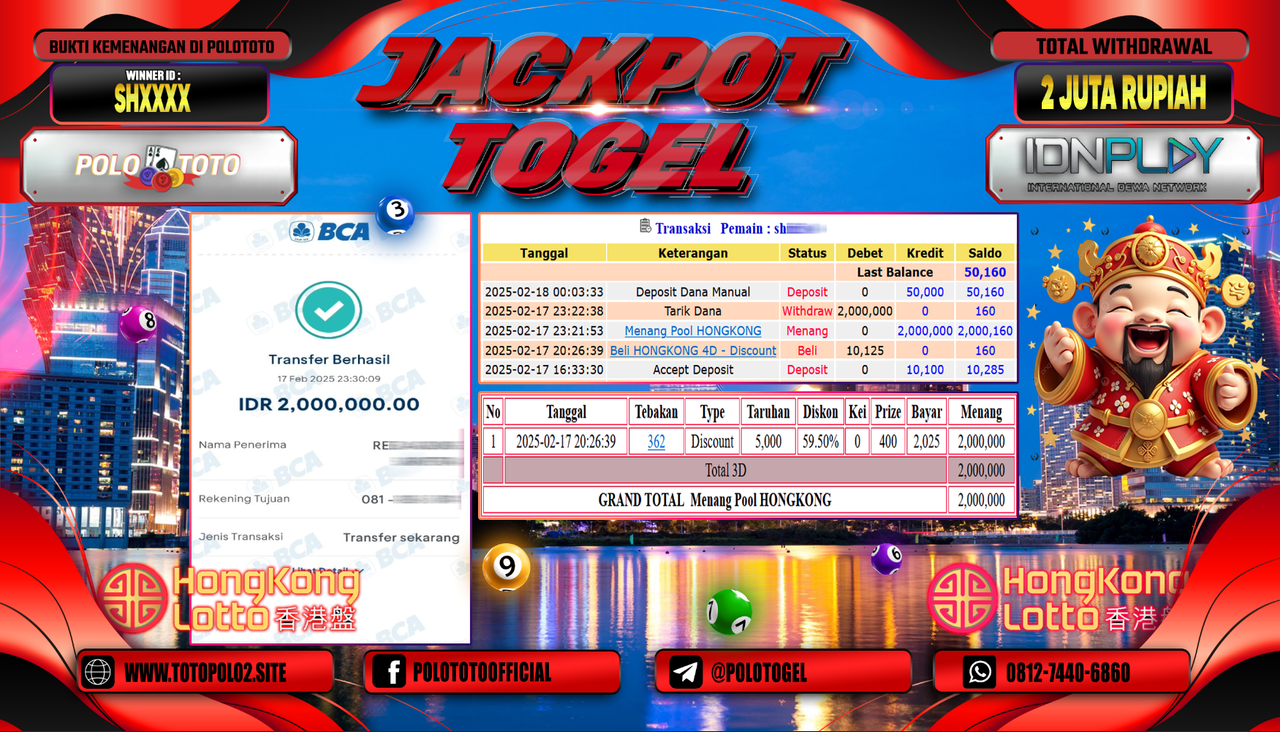 POLOTOTO JACKPOT TOGEL PASARAN HONGKONG Rp.2.000.000,-