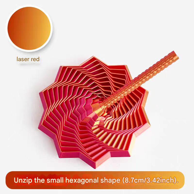 2-Pcs Laser Red Smart 3D Printed Fidget Toy - Hexagonal Illusion Folding Desk Toy for Stress Relief & Focus