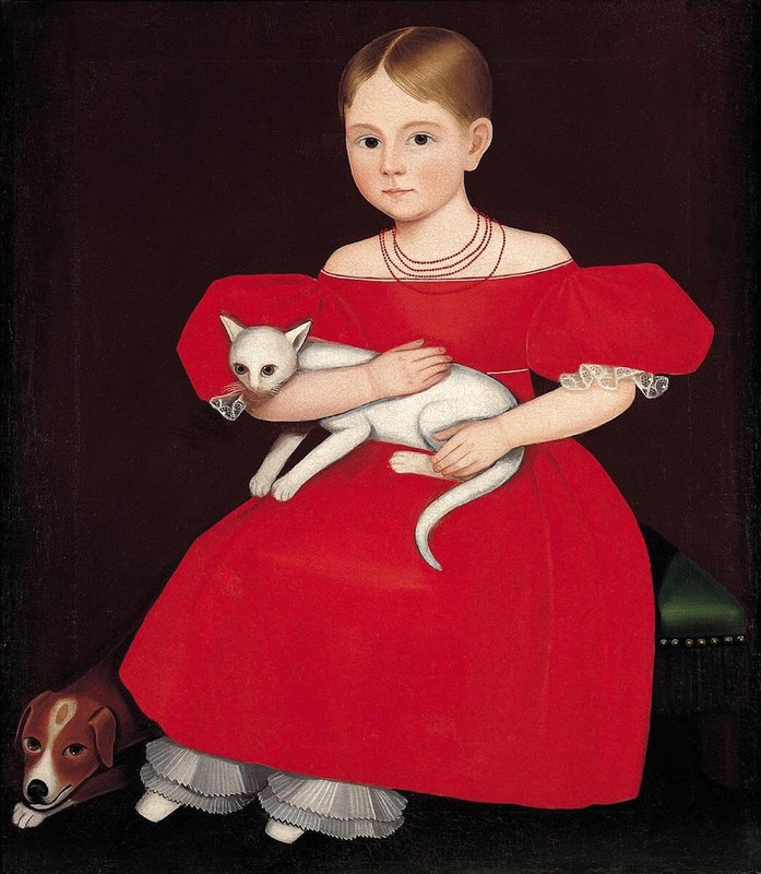 3-Ammi-Phillips-1788-1865-Girl-in-Red-Dress-with-Cat-and-Dog-1830-1835-Oil-on-canvas-30-x-25-in