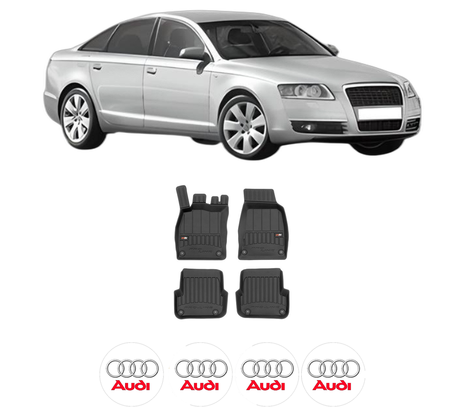 Set covorase presuri AUDI A6 | C6 din 2020, auto, din cauciuc thermoplastic, 4 Stickere auto cu AUDI