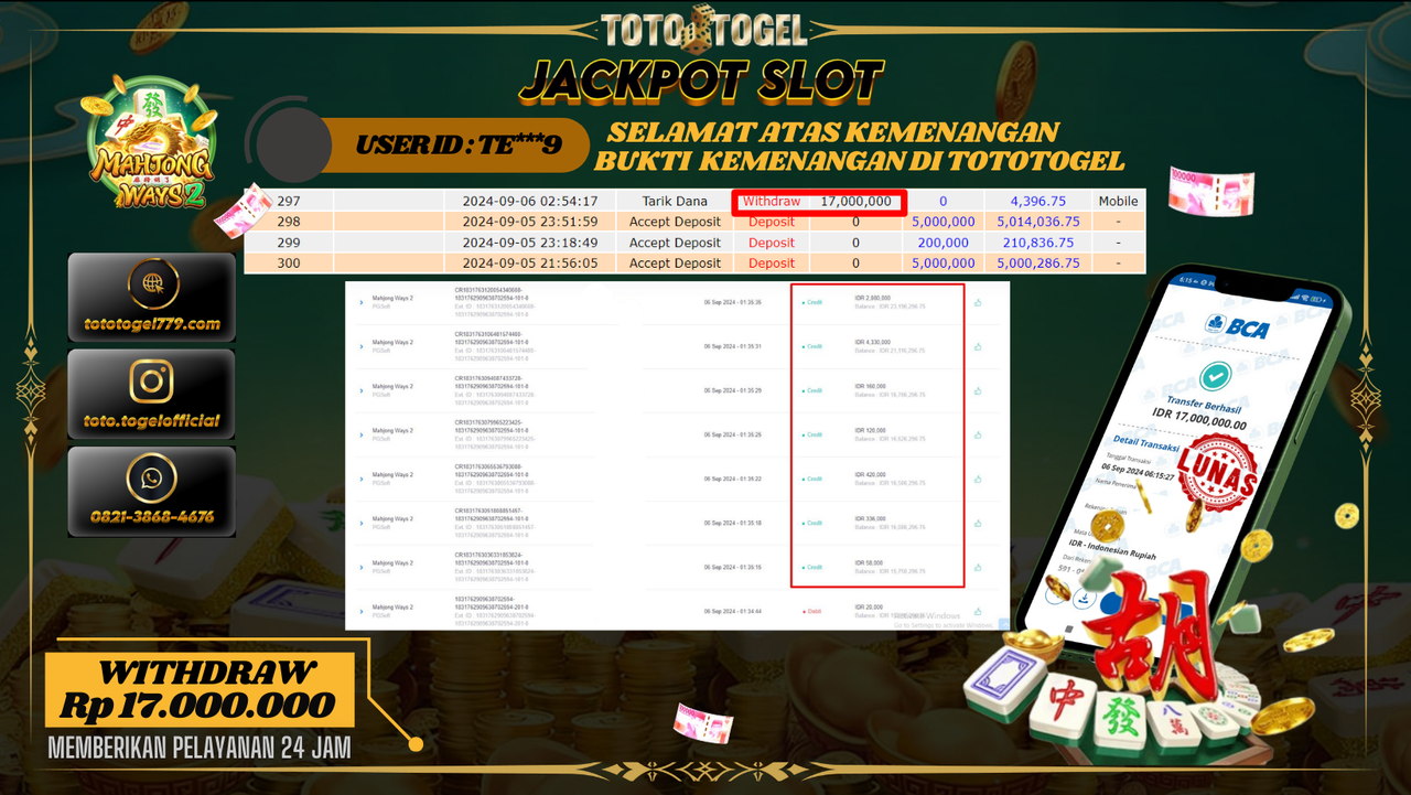 Bukti Kemenangan Permainan Slot Mahjong Ways 2 Dengan ID : TE***9  Terbayar Lunas!!