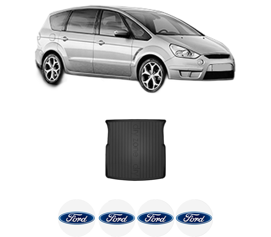 Tavita Portbagaj FORD S-MAX (WA6) din 2006-2014, Protectie Portbagaj Auto, 4x Stickere auto cu FORD