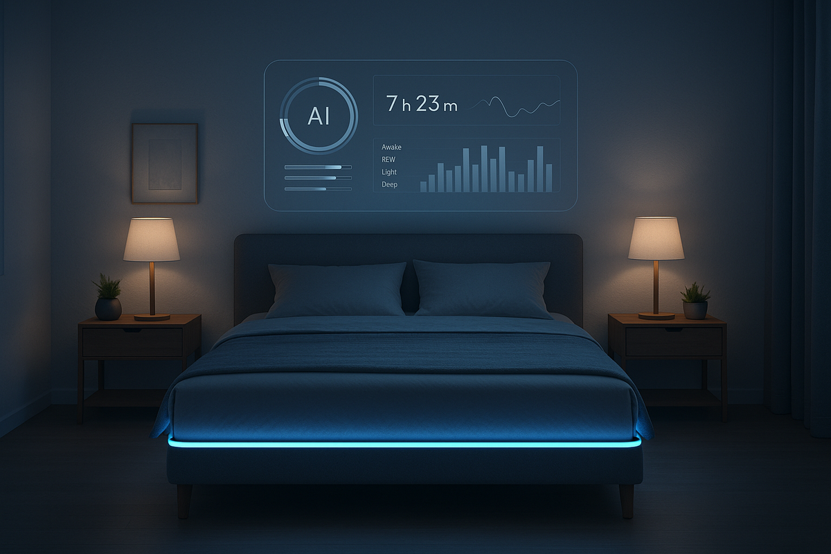 Futuristic AI bedroom sleep tech