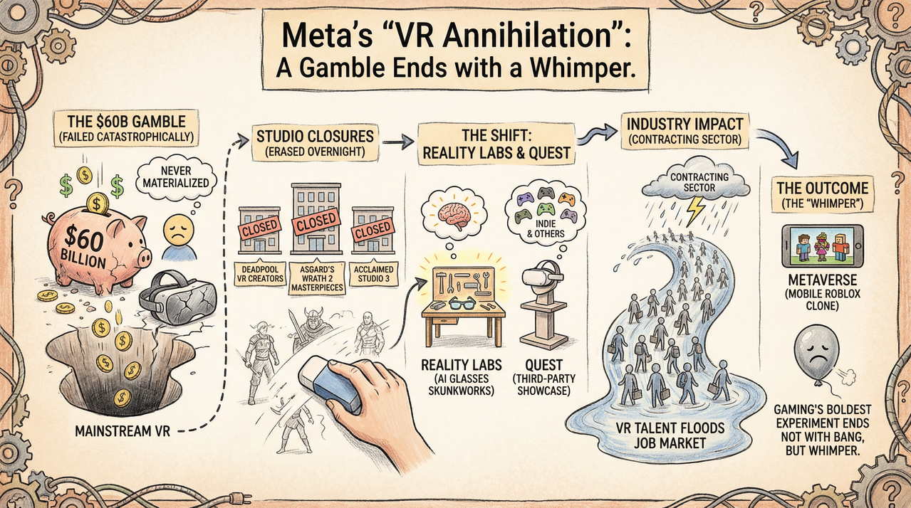 Meta Axes 3 VR Studios - $60B Metaverse Bet Ends in Reality Labs Bloodbath 1 Empty VR development lab with headsets on abandoned desks