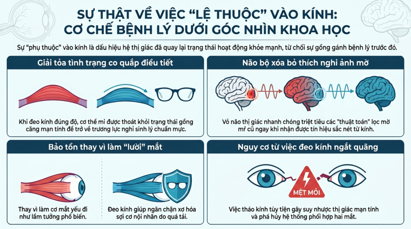 2.2. Vì sao sau khi đeo kính đúng độ người bệnh lại thấy phụ thuộc vào kính hơn?