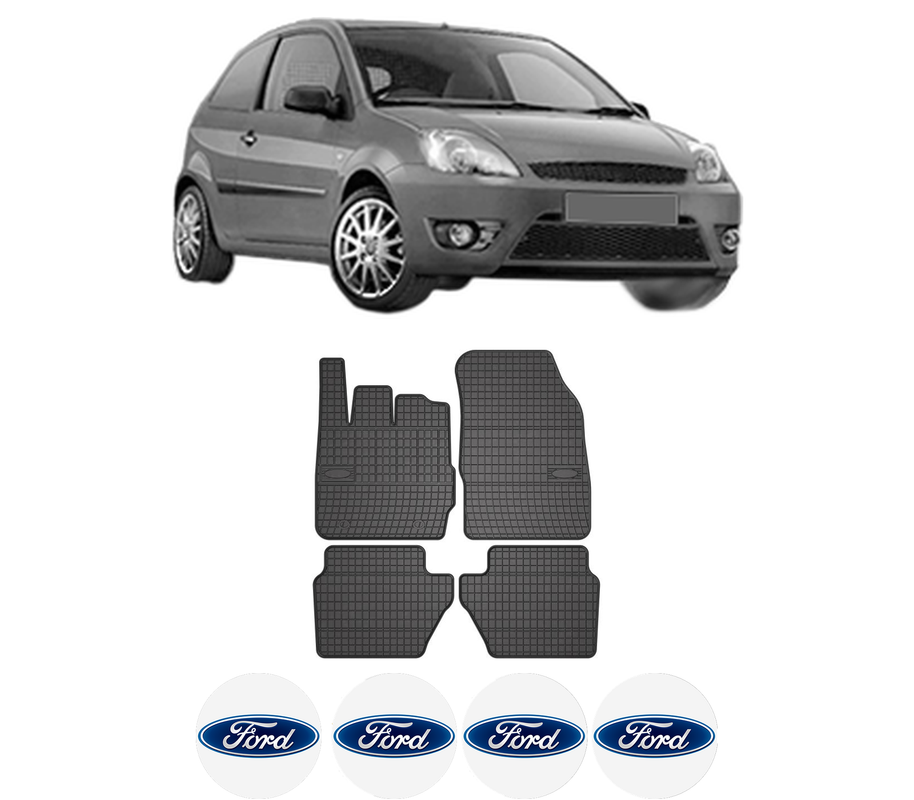 Set covorase presuri FORD FIESTA V Van din 2003-2010, auto, din cauciuc thermoplastic, 4 Stickere auto cu FORD