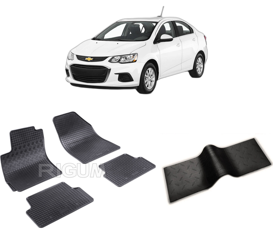 Set covorase auto CHEVROLET AVEO T300 din 07.2011-PREZENT, cu covoras tunel median, CAROSERIE SEDAN, Presuri cauciuc 100%, compatibil cu autoturismul CHEVROLET AVEO T300, Rigum
