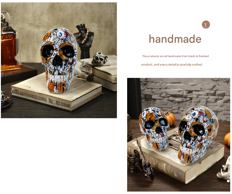 Big White Colorful Floral Skull Statue - Intricate Day of the Dead Style Resin Figurine for Halloween & Home Decor