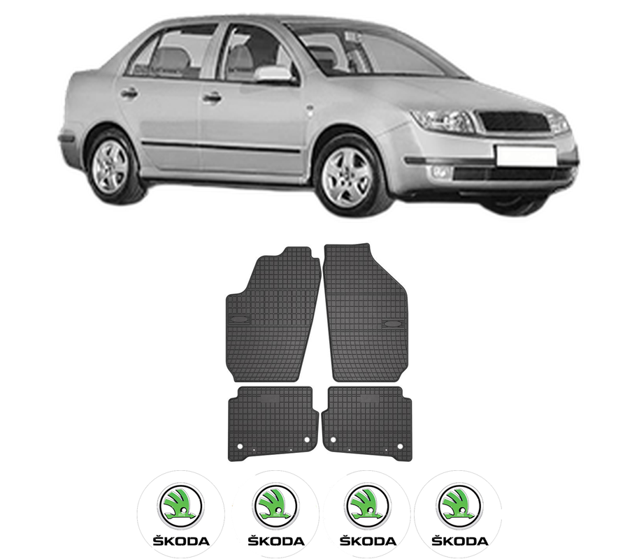 Set covorase presuri SKODA FABIA I Saloon (6Y3) din 1999-2007, auto, din cauciuc thermoplastic, 4 Stickere auto cu SKODA