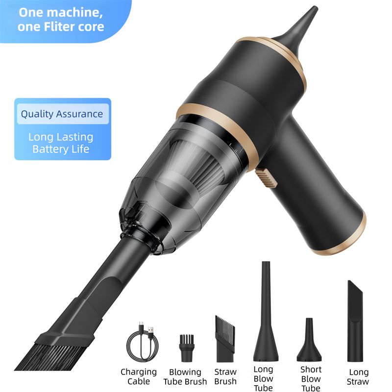 4-in1 Black Wireless Compact Handheld Car Vacuum Cleaner & Air Duster with 5 Nozzles/Brushes- 5300 Pa High Power Blower/Suction Tool for Auto, Home & Office