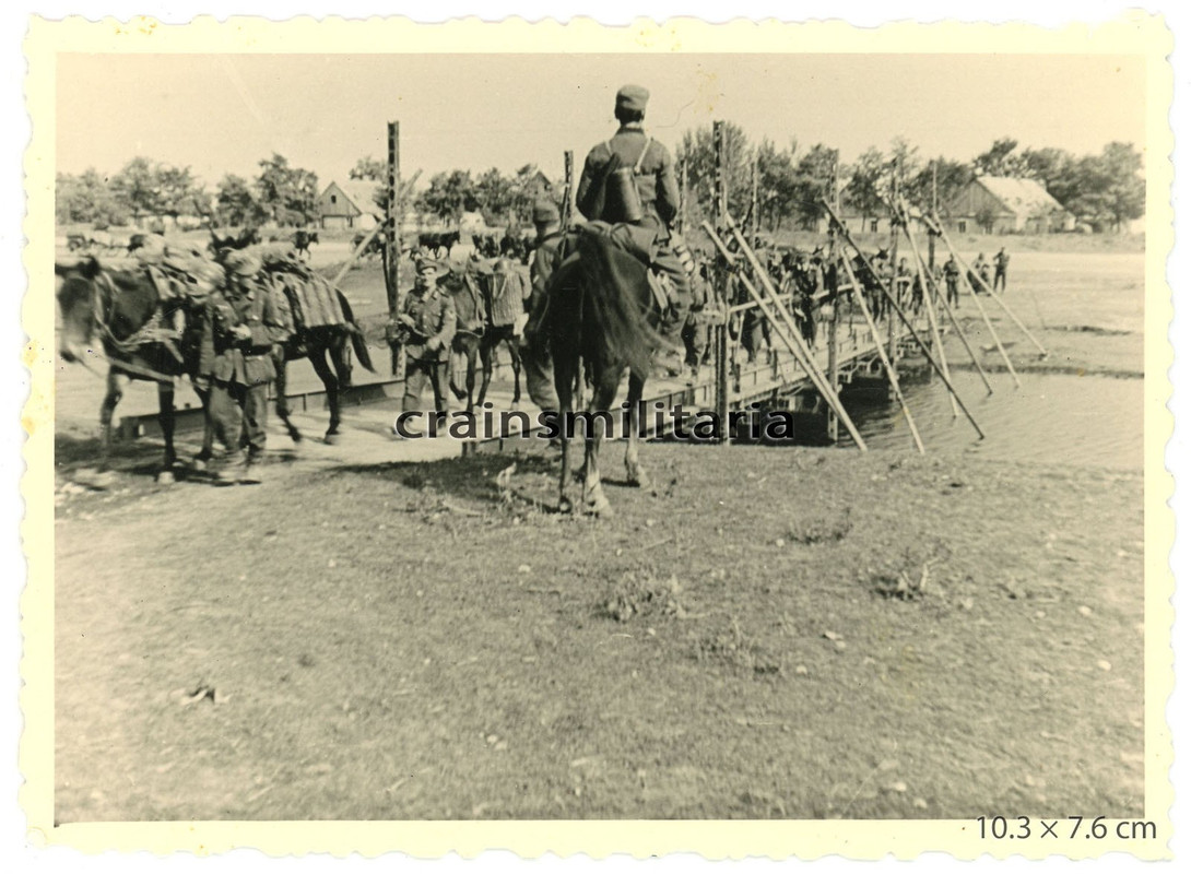 Orig. Foto Gebirgsjäger Tragtier BUG Brücke in Woltschok b. Winniza Ukraine 1941
