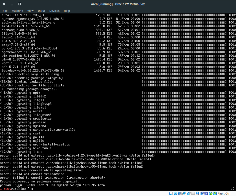 Arch install failure 13 Feb 2019