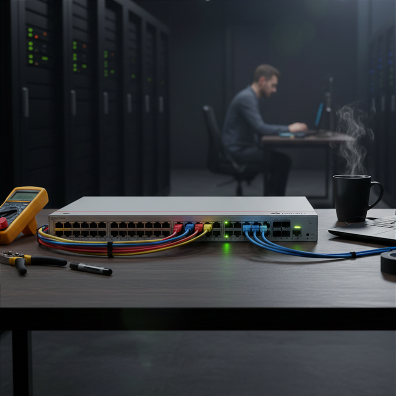 Detalhe dos 4 Uplinks SFP Gigabit