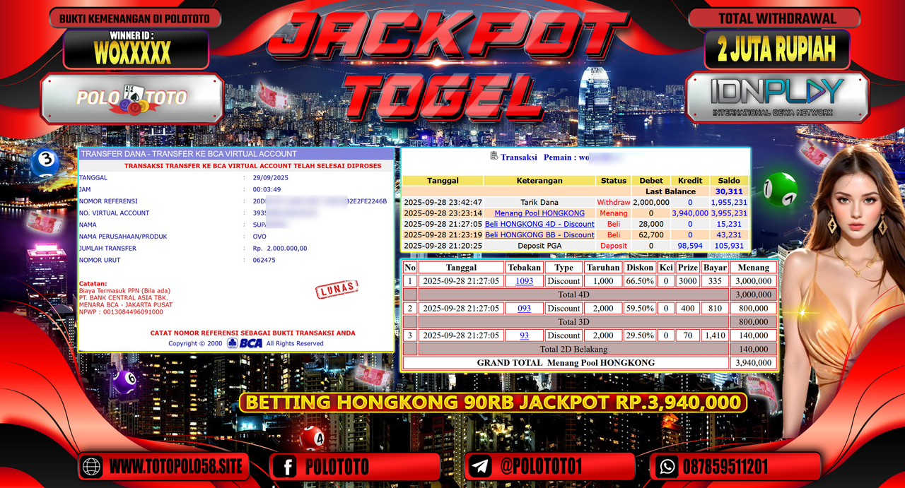 POLOTOTO JACKPOT TOGEL HONGKONG LOTTO Rp.2.000.000,- LUNAS