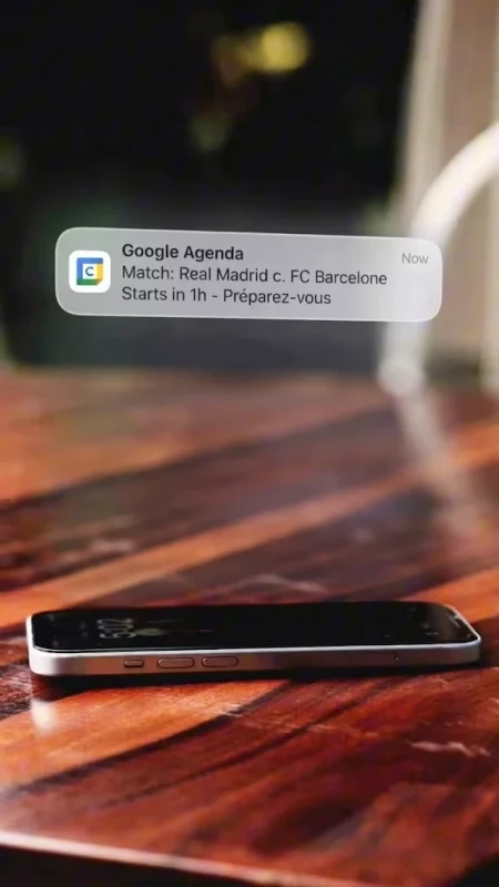 Notification de rappel affichée sur le téléphone avant le coup d'envoi d'un match
