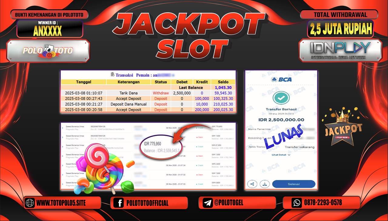POLOTOTO JACKPOT SLOT SWEET BONANZA XMAS Rp.2.500.000,-