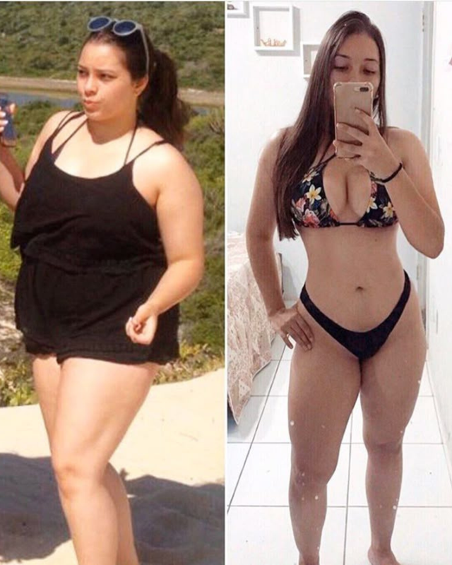 Mulher antes e depois da dieta low carb