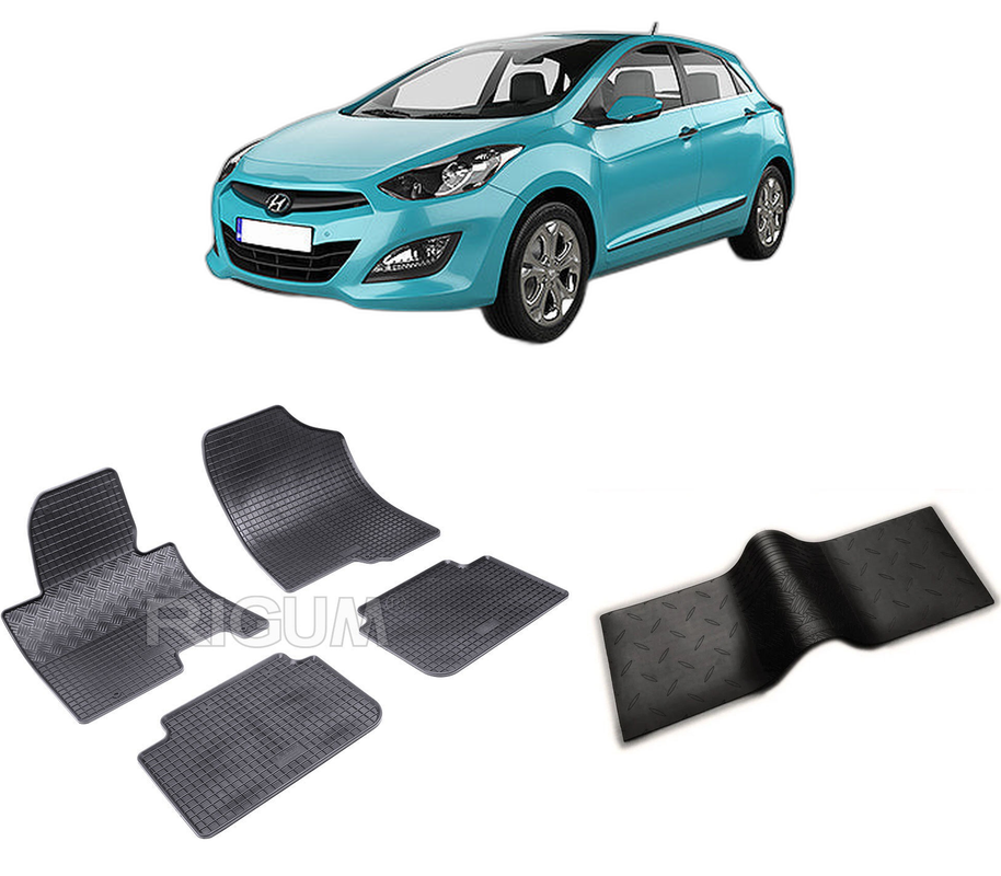 Set covorase auto HYUNDAI I30 II din 02.2012-01.2017, cu covoras tunel median, CAROSERIE HATCHBACK, Presuri cauciuc 100%, compatibil cu autoturismul HYUNDAI I30 II, Rigum