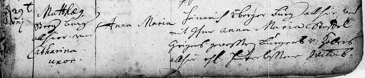 Geburt von Anna Maria Steeg 29.06.1718. Kirchardt, Sinsheim, Baden-Würtemberg