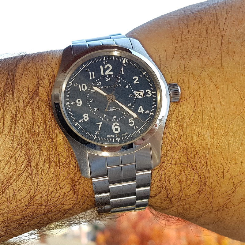 Hamilton Khaki Field Auto 42 mm 100M Blue Dial Bracelet #H70605143