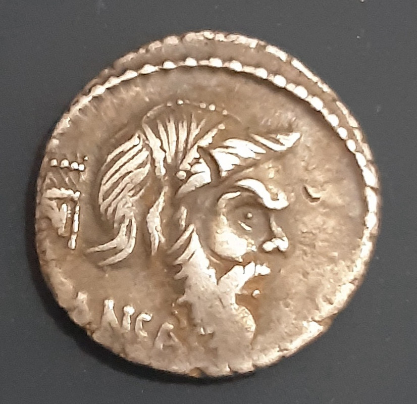 Denario gens Vibia. C VIBIVS C F C N. – IOVIS AXVR. Júpiter "Anxurus" sedente a izq. Roma. 20221107-195025