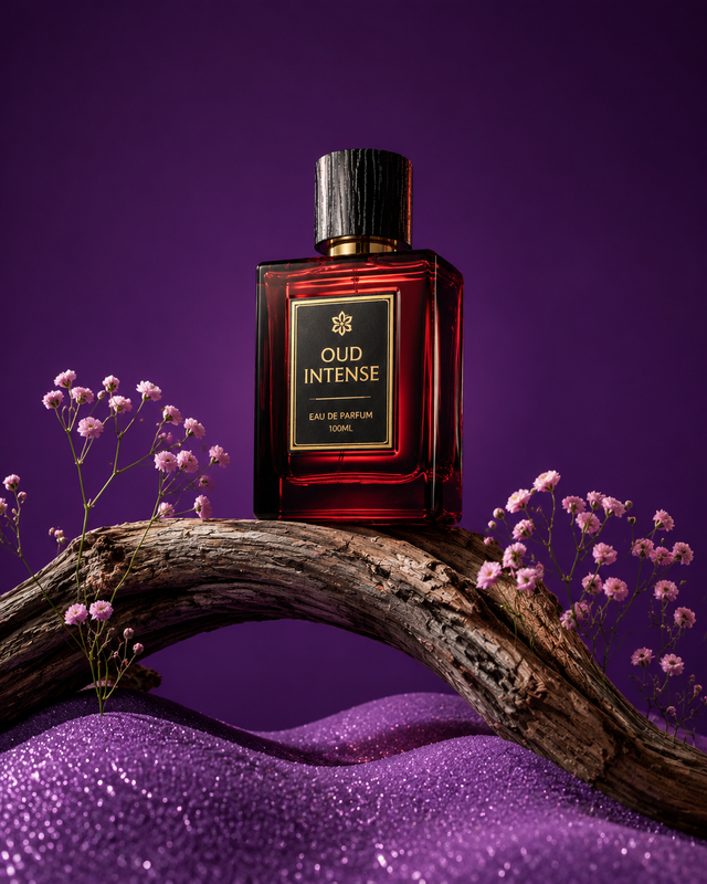 Example result for: Violet Sand Dunes & Driftwood: Minimalist Beauty Bottle Prompt