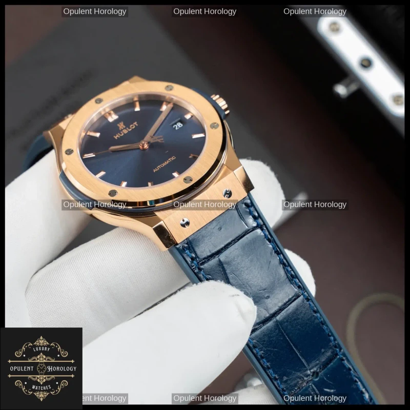 Hublot Classic Fusion King Gold Blue Dial Automatic SW300 42mm Crocodile Strap